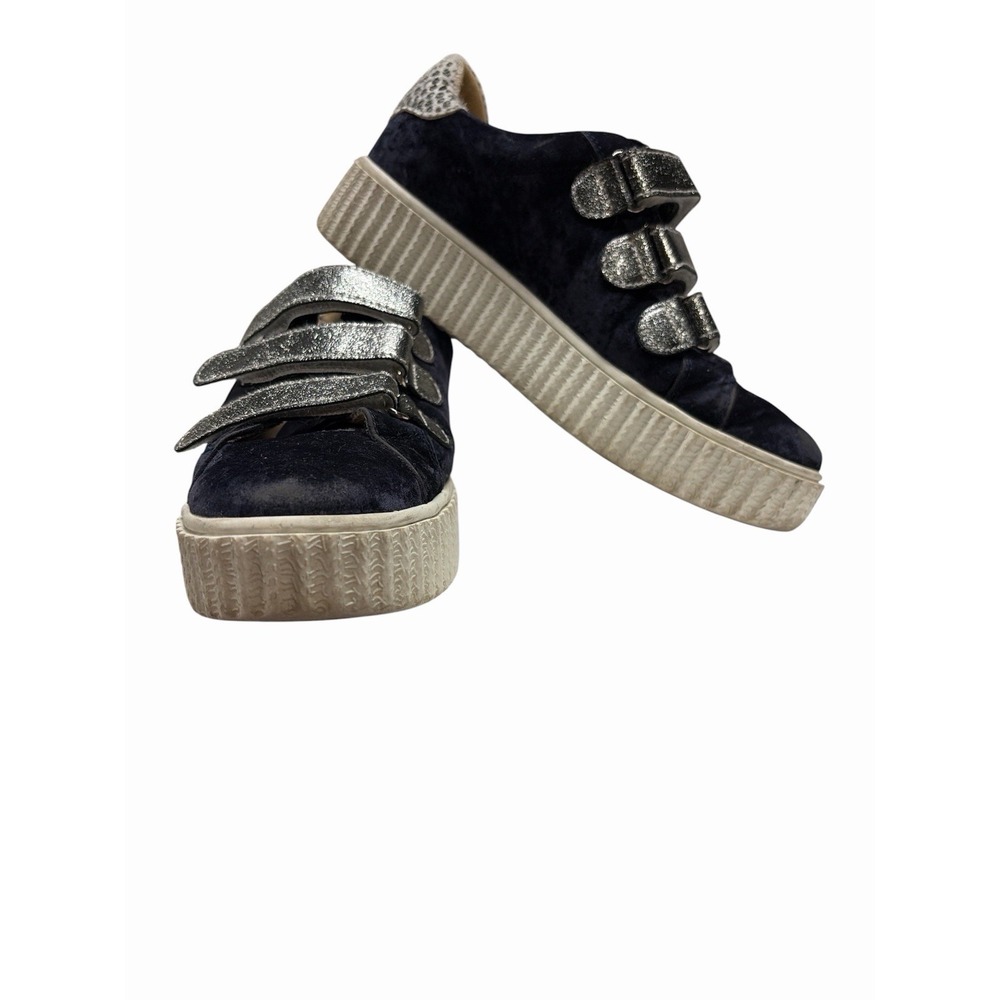 Vanessa Wu Sneakers Women Size 8 Blue Suede Silver Lightning Bolt Straps